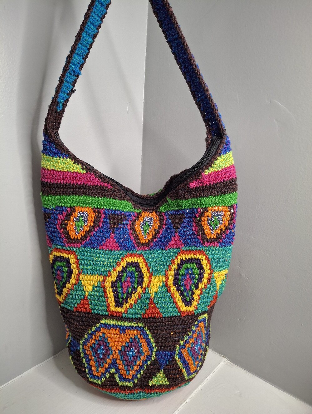 Wayuu Mochila Handmade Multicolor Crochet Shoulder Crossbody Bucket Bag